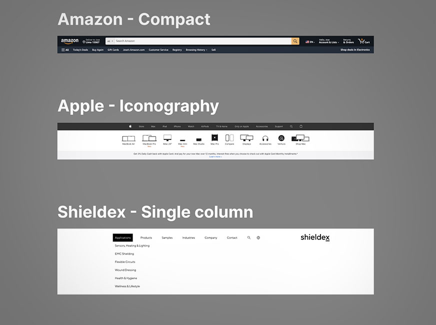 Different websites header types