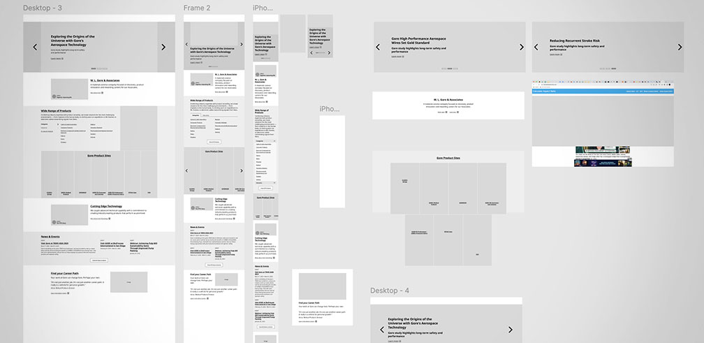 Wireframes for desktop and mobile homepage